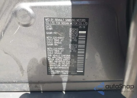 2019 Nissan Rogue Sv from USA, damaged, VIN KNMAT2MT7KP554478